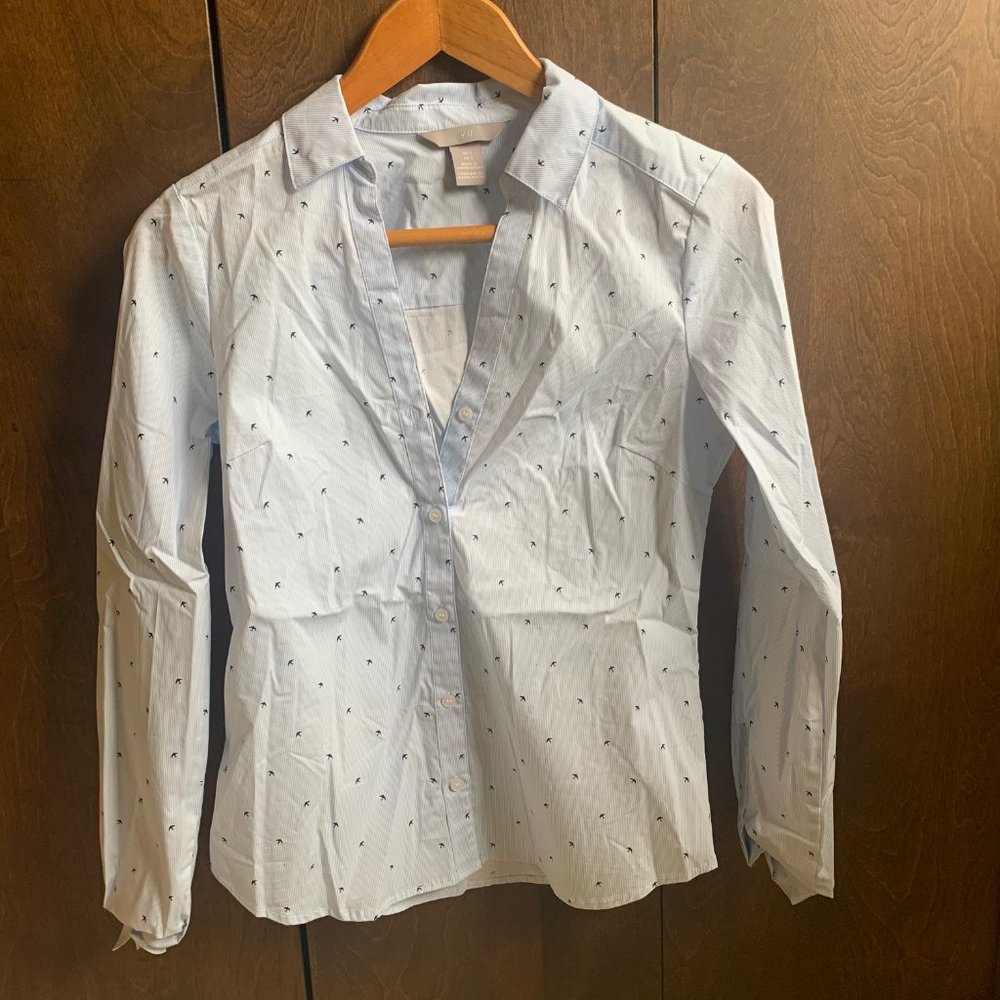 Light Blue Button-Down w/ Bird Print